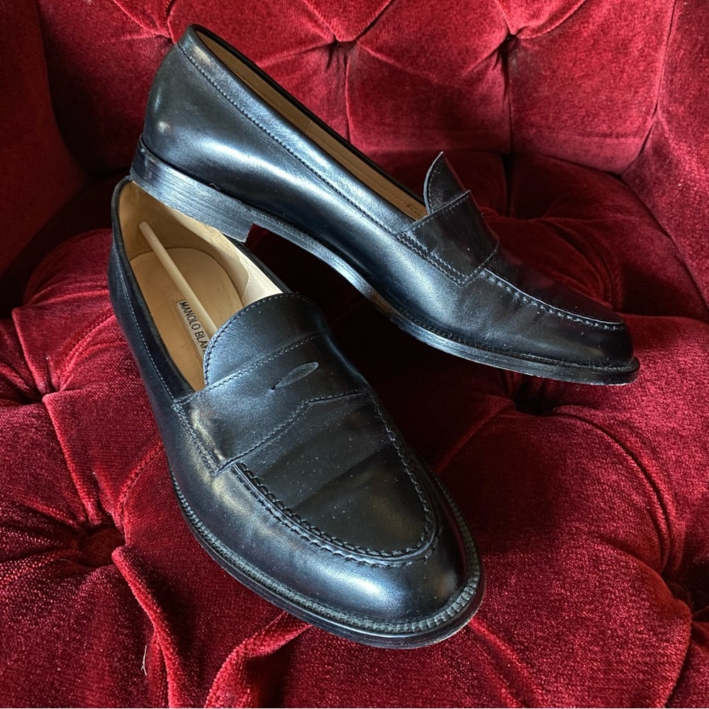 SOLD Vintage Manolo Blahnik - Black Leather Loafers - size 9.5 10 40.5 EU - Picture 3 of 13